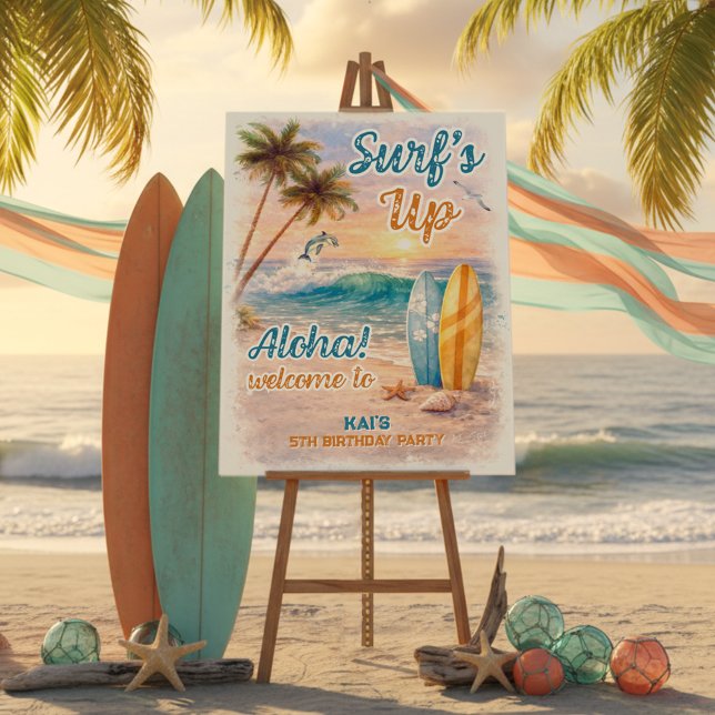 Surf’s Up Retro Beach Birthday Welcome Foam Board (Creator Uploaded)