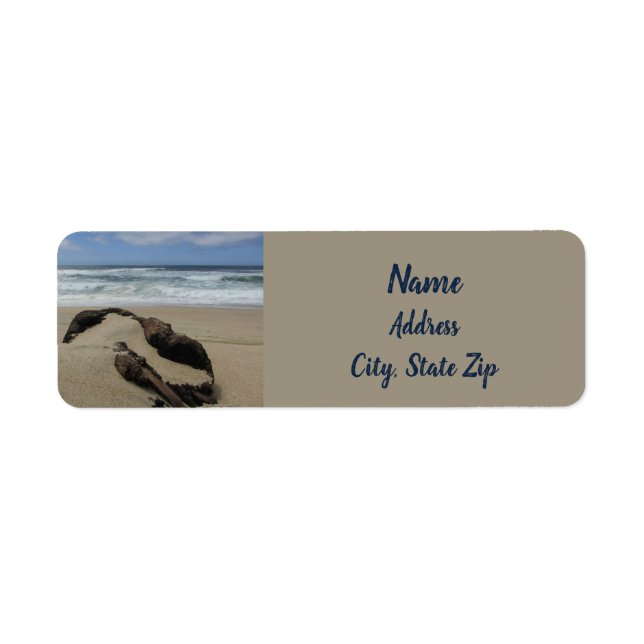 Surf Sand and Driftwood West Coast Landscape Beach Label (Front)