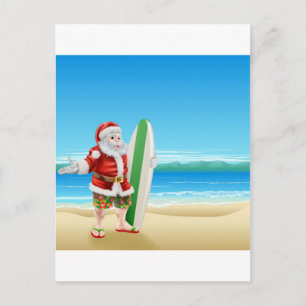 Surf Santa on the beach Holiday Postcard