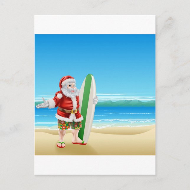 Surf Santa on the beach Holiday Postcard (Front)