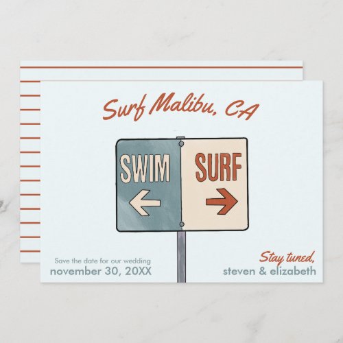 Surf Save The Date Malibu California  Invitation