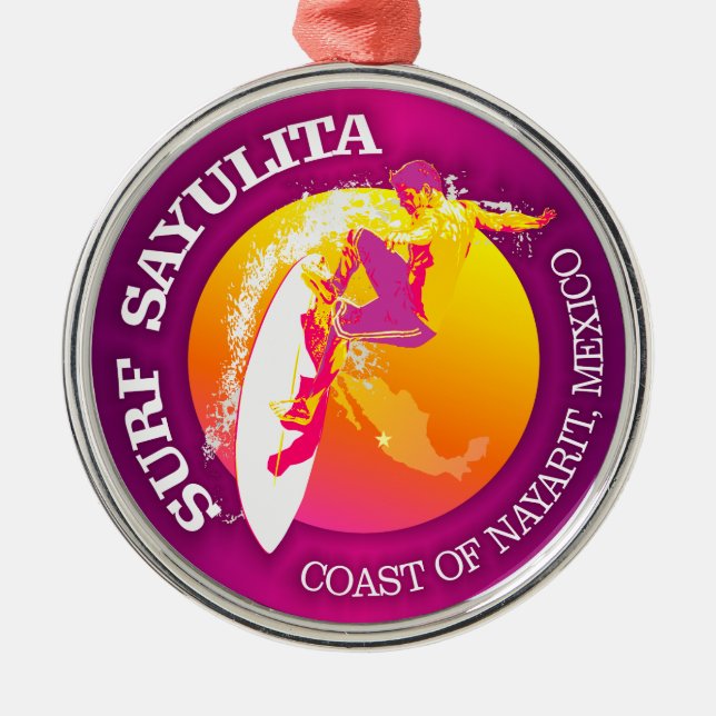 Surf Sayulita Metal Ornament (Front)