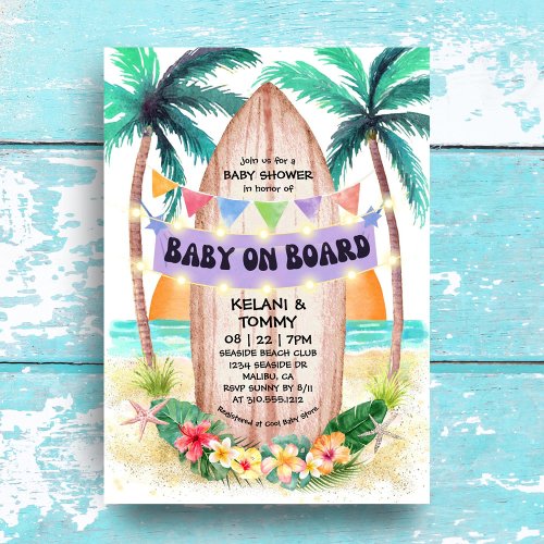 Surf  Sea  Baby On Board Beach Baby Shower Invitation