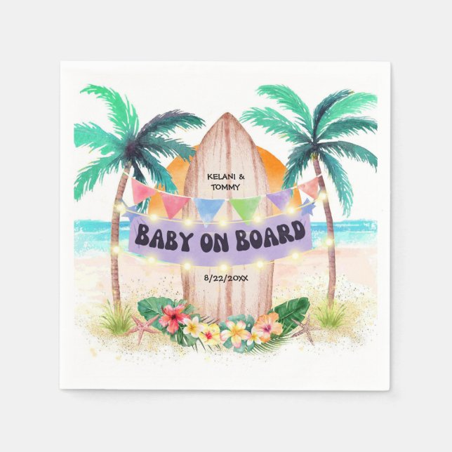Surf & Sea | Baby On Board Beach Baby Shower Napkins (Front)