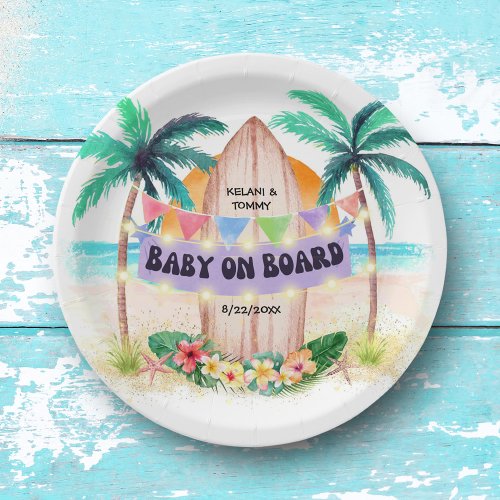 Surf  Sea  Baby On Board Beach Baby Shower Paper Plates