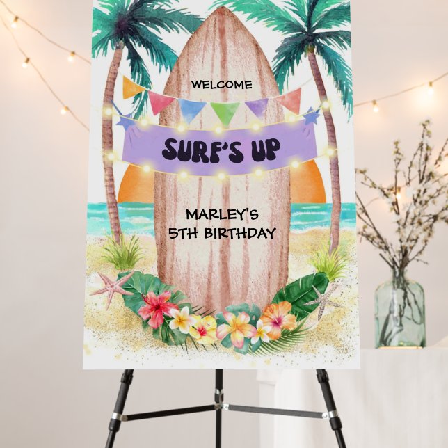 Surf & Sea | Surf's Up Beach Birthday Welcome Foam Board (In Situ (Stand))