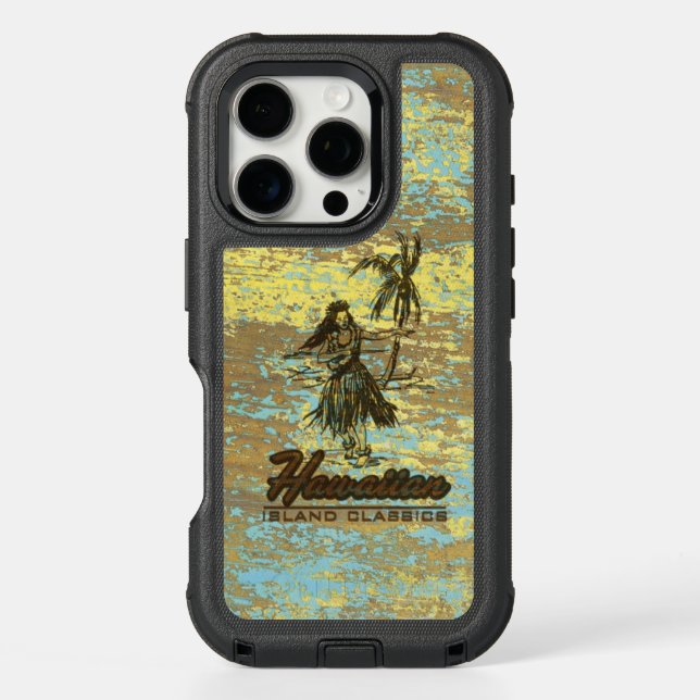 Surf Shack Hawaiian Hula Girl Faux Wood Otterbox iPhone Case (Back)