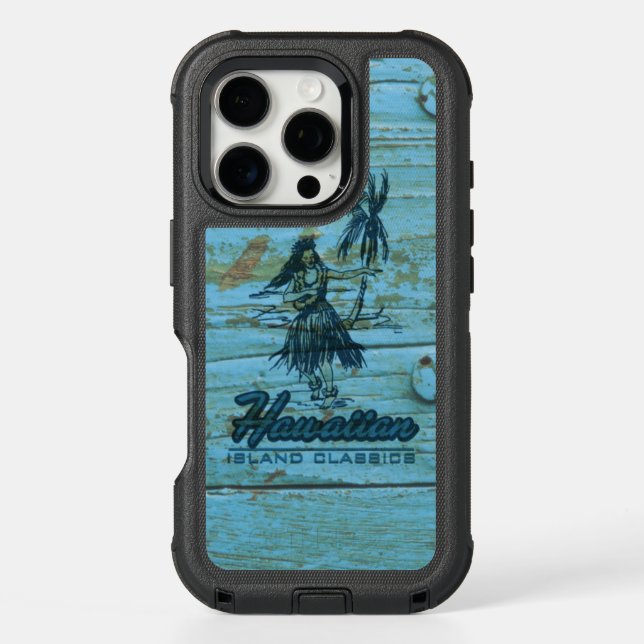 Surf Shack Hawaiian Hula Girl Faux Wood Otterbox iPhone Case (Back)