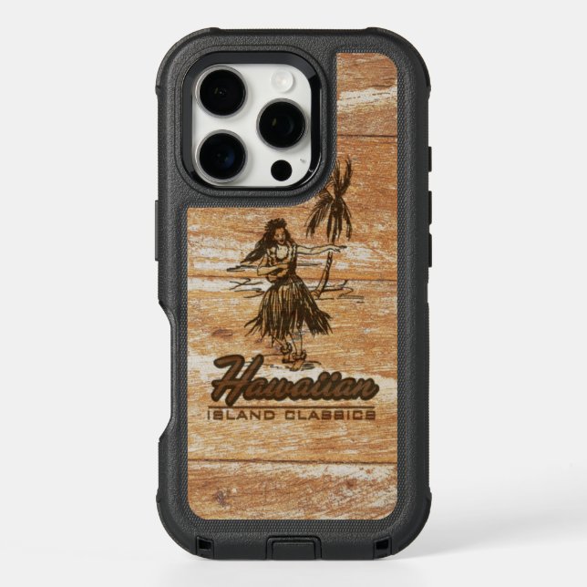 Surf Shack Hawaiian Hula Girl Faux Wood Otterbox iPhone Case (Back)