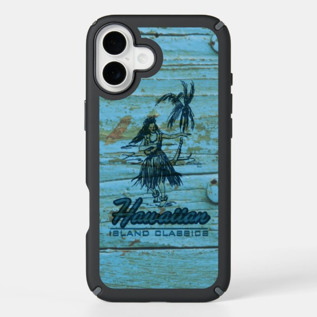 Surf Shack Hawaiian Hula Girl Faux Wood Speck iPhone Case (Front)