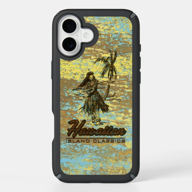 Surf Shack Hawaiian Hula Girl Faux Wood Speck iPhone Case (Front)