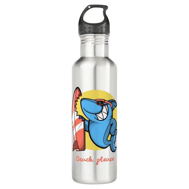 Surf Shark Beach Please Stainless Steel Water Bottle (Front)