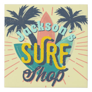 Surf Shop Coastal Retro Beach Ocean Decor Faux Canvas Print