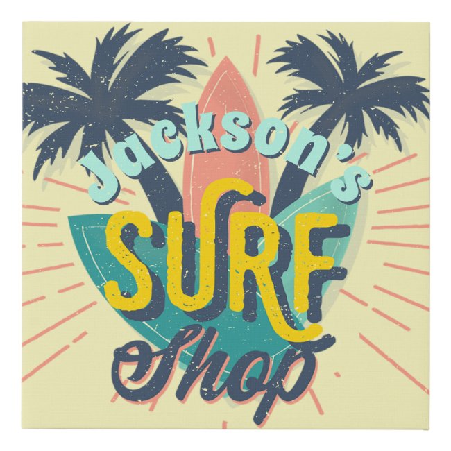 Surf Shop Coastal Retro Beach Ocean Decor Faux Canvas Print