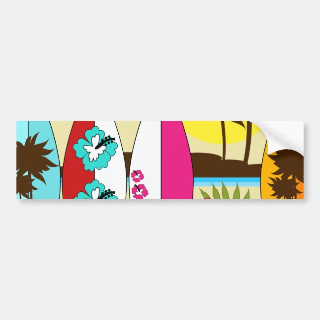 Surf Shop Surfing Ocean Beach Surfboards Palm Tree Bumper Sticker (Front)