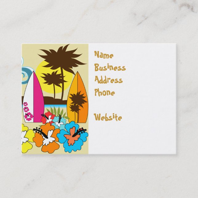 Surf Shop Surfing Ocean Beach Surfboards Palm Tree Business Card (Front)