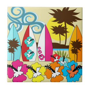 Surf Shop Surfing Ocean Beach Surfboards Palm Tree Ceramic Tile