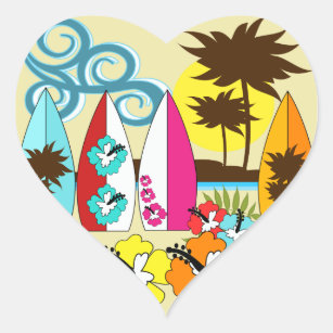 Surf Shop Surfing Ocean Beach Surfboards Palm Tree Heart Sticker