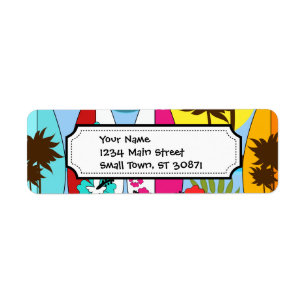 Surf Shop Surfing Ocean Beach Surfboards Palm Tree Label