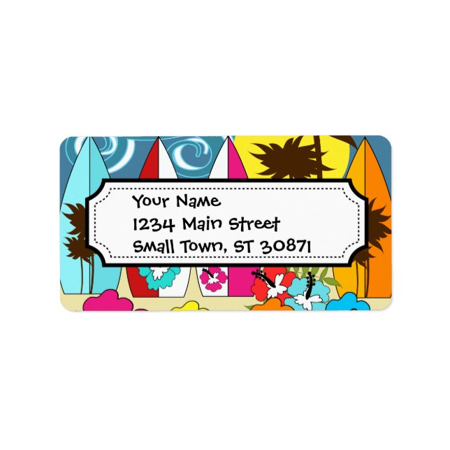 Surf Shop Surfing Ocean Beach Surfboards Palm Tree Label (Front)