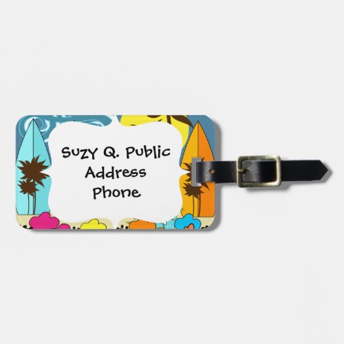 Surf Shop Surfing Ocean Beach Surfboards Palm Tree Luggage Tag