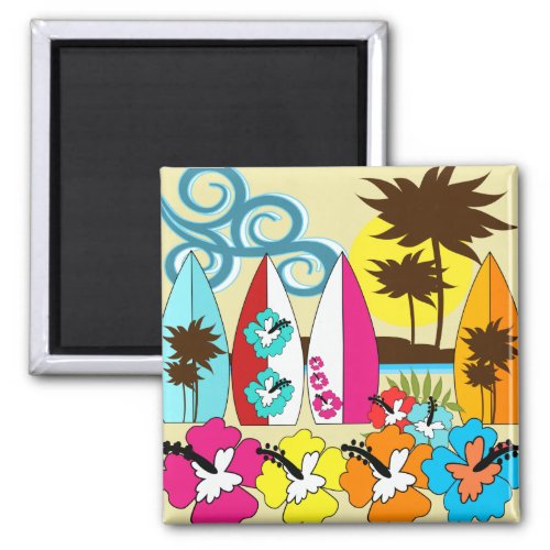 Surf Shop Surfing Ocean Beach Surfboards Palm Tree Magnet