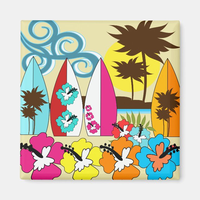 Surf Shop Surfing Ocean Beach Surfboards Palm Tree Magnet (Front)