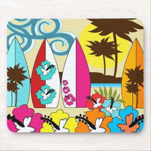 Surf Shop Surfing Ocean Beach Surfboards Palm Tree Mouse Pad