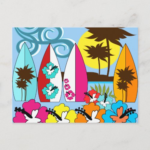 Surf Shop Surfing Ocean Beach Surfboards Palm Tree Postcard