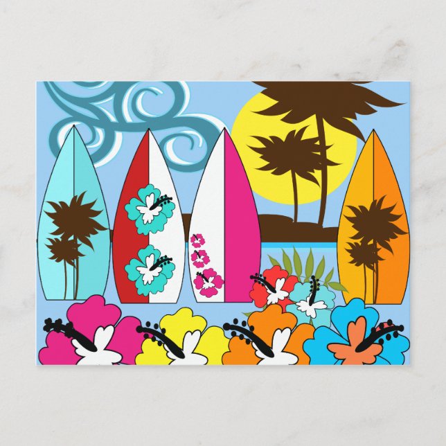 Surf Shop Surfing Ocean Beach Surfboards Palm Tree Postcard (Front)