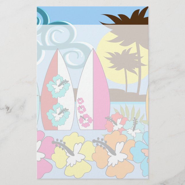 Surf Shop Surfing Ocean Beach Surfboards Palm Tree Stationery (Front)