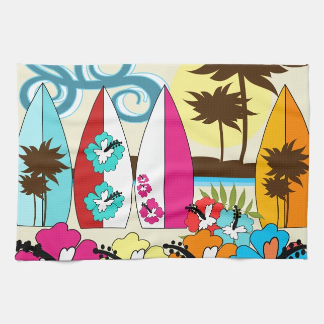 Surf Shop Surfing Ocean Beach Surfboards Palm Tree Towel (Horizontal)