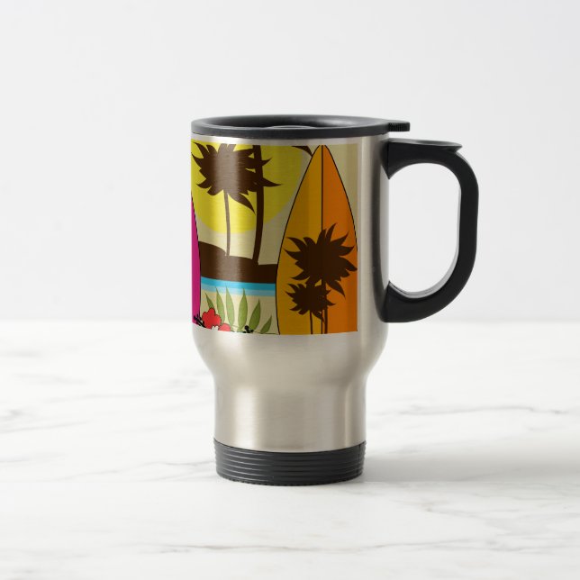 Surf Shop Surfing Ocean Beach Surfboards Palm Tree Travel Mug (Right)