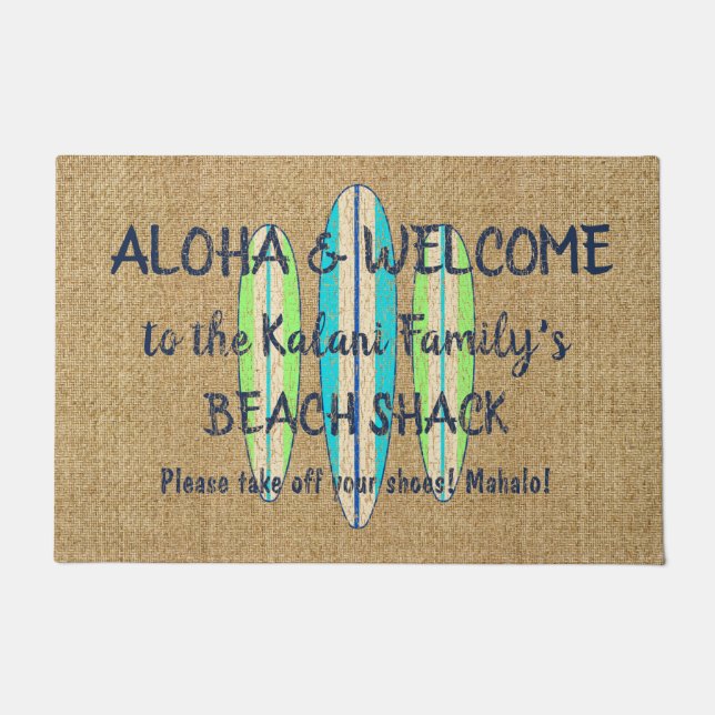 Surf Sign Customize Monogram Hawaiian Aloha Doormat (Front)