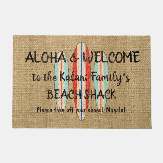 Surf Sign Customize Monogram Hawaiian Aloha Doormat (Front)