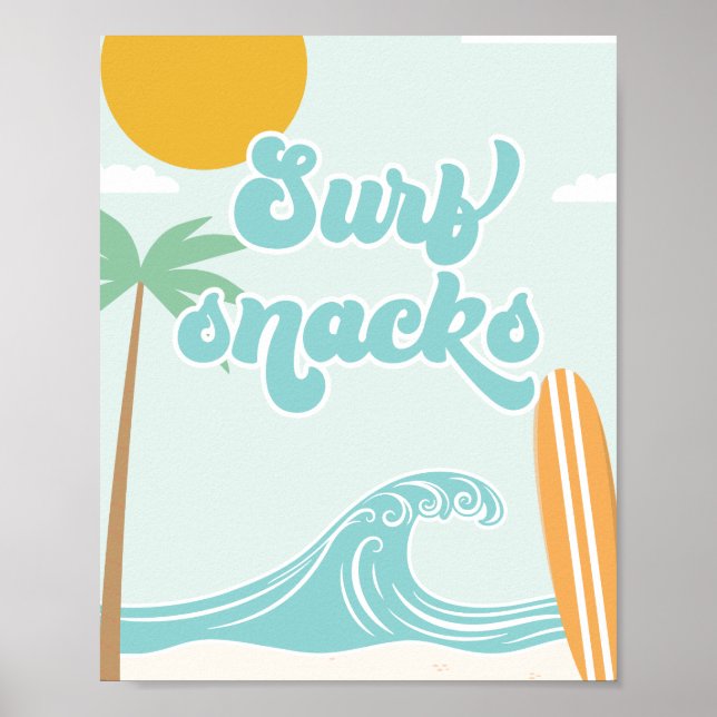 Surf Snacks Surf's Up Beach Birthday Food Poster (Front)