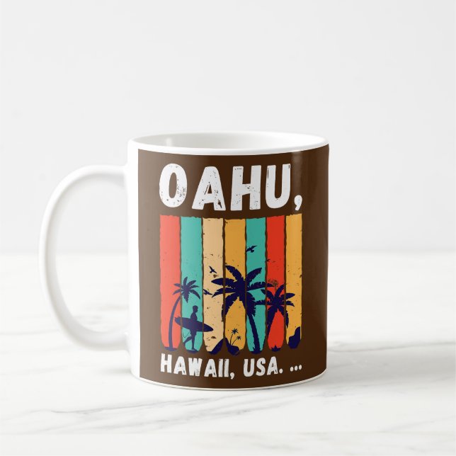 Surf Spot Oahu Hawaii USA Retro Surfing Surfer Coffee Mug (Left)