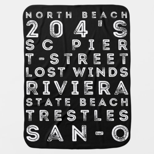 Surf Spots San Clemente Baby Blanket _ Black