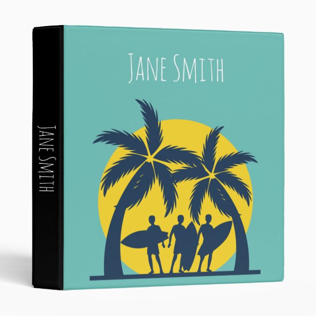 Surf sun and palm trees cool surf 3 ring binder (Front/Spine)