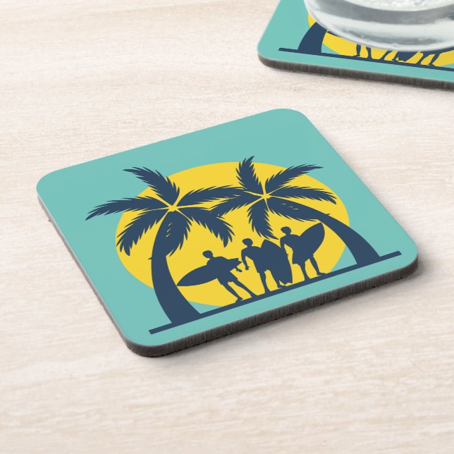 Surf sun and palm trees cool surf beverage coaster (Left Side)