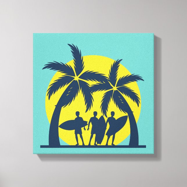 Surf sun and palm trees cool surf canvas print (Front)