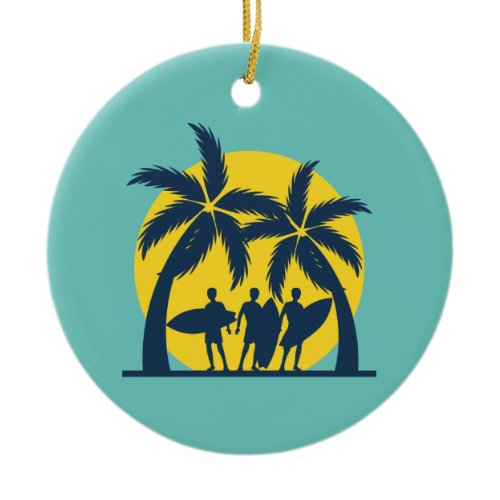 Surf sun and palm trees cool surf ceramic ornament