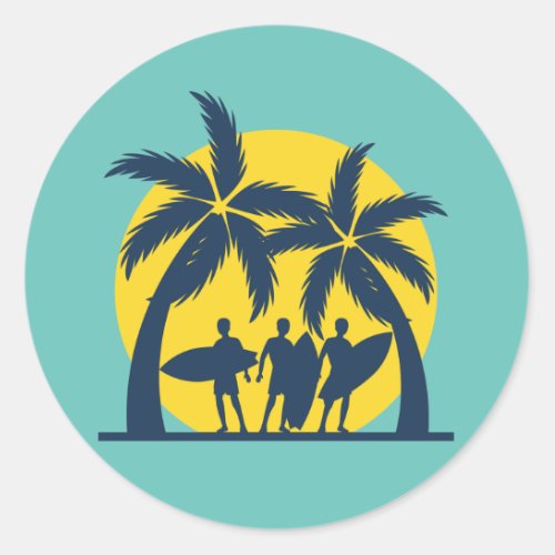 Surf sun and palm trees cool surf classic round sticker