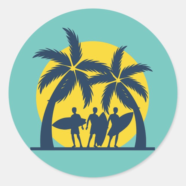 Surf sun and palm trees cool surf classic round sticker (Front)