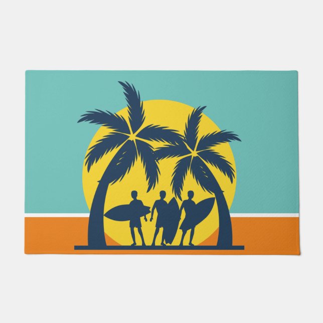 Surf sun and palm trees cool surf doormat (Front)