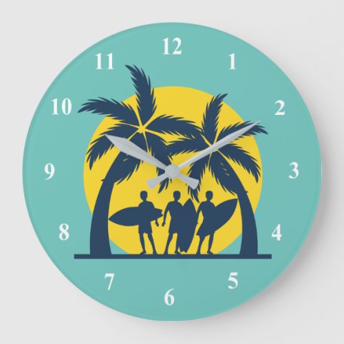 Surf sun and palm trees cool surf large clock