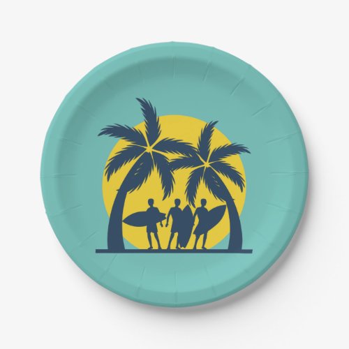 Surf sun and palm trees cool surf paper plates