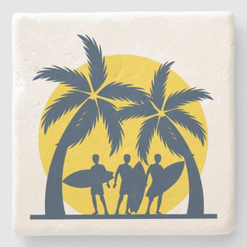 Surf sun and palm trees cool surf stone coaster