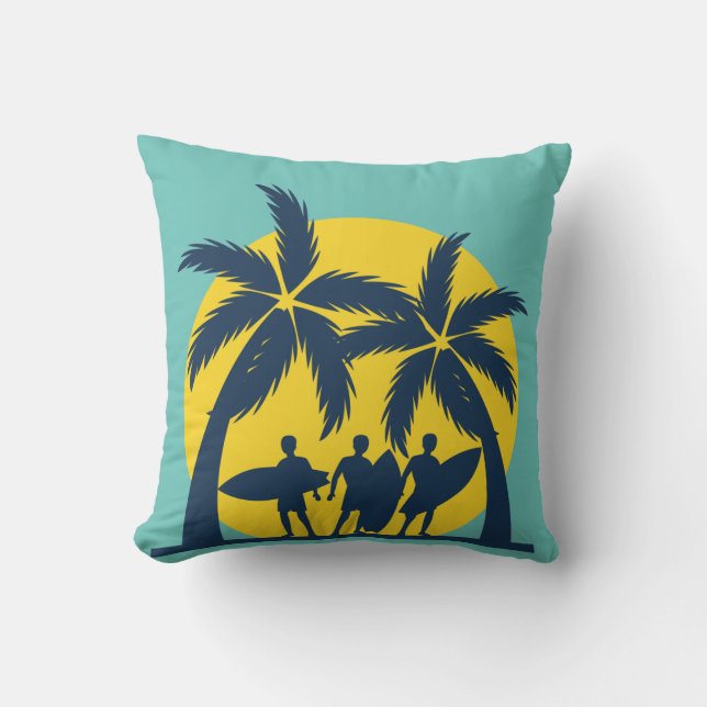 Surf sun and palm trees cool surf throw pillow (Front)