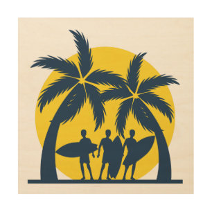 Surf sun and palm trees cool surf wood wall art
